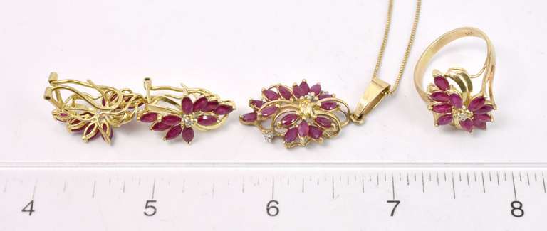 Galmorous Ruby and Diamond 3Pc. Jewelry Set in 14K Yellow Gold