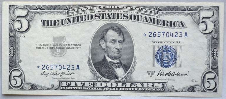 1953 A Star CH CU $ 5 Silver Certificate