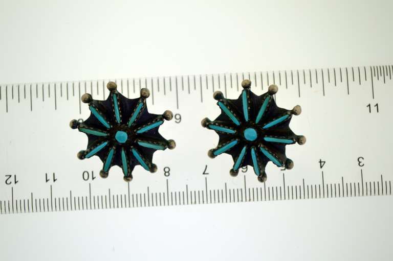 Vintage Sterling Starburst Flower Turquoise Earrings