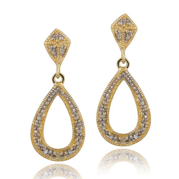 18K Gold over Sterling Silver Diamond Accent Open Teardrop Dangle Earrings