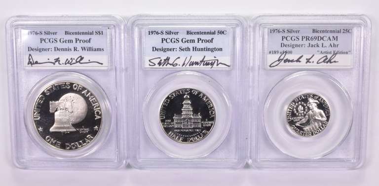 (3) Gem Pf & PR69DCAM 1976-S Quarter/Half Dollar/Silver Dollar PCGS
