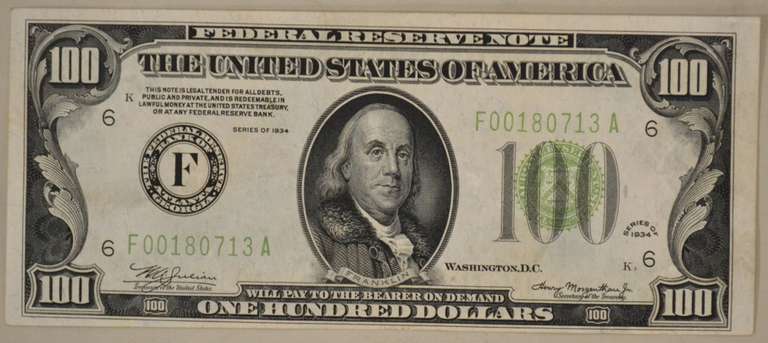 1934 $100 Atlanta FR Note With Lime Green Seal