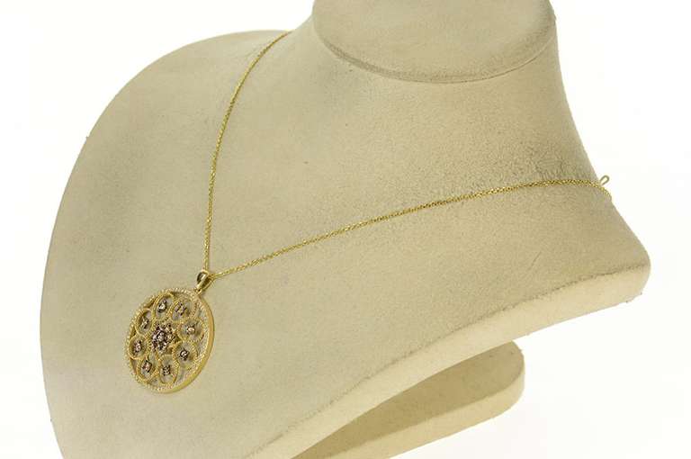 14K Yellow Gold Effy Diamond Ornate Round Cluster Medallion Pendant