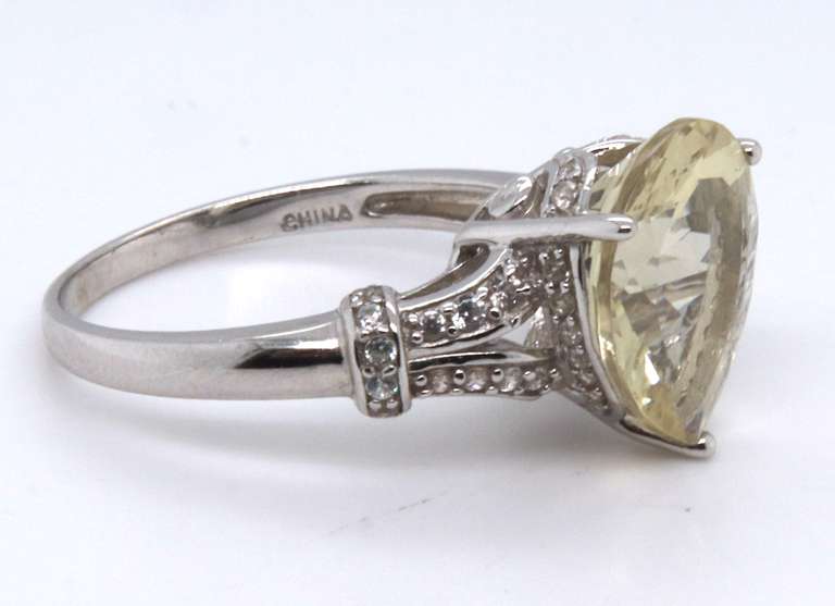 Sterling Silver Pear Shaped Yellow Cubic Zirconia Ring