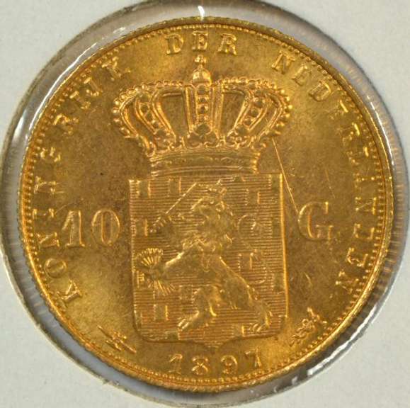 Flashy Choice BU 1889 Netherlands 10 Guilden Gold Piece