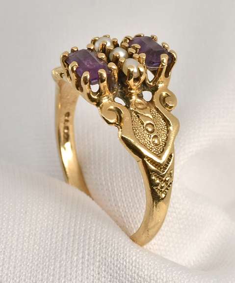 Unusual Amethyst & Seed Pearl Ring
