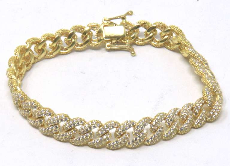 Sterling Silver Cubic Zirconia Curb Link Bracelet