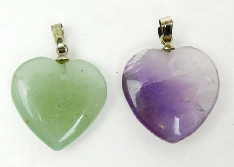 Jade & Amethyst Quartz Heart Pendants