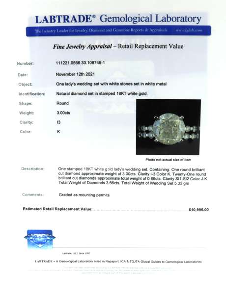 Majestic 18kt White Gold 3cts Round Brilliant Cut Diamond Wedding Set