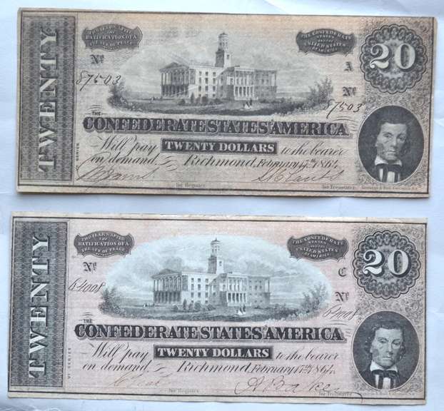 2 $ 20 Feb 17 1864 Series CSA Notes. T-67.