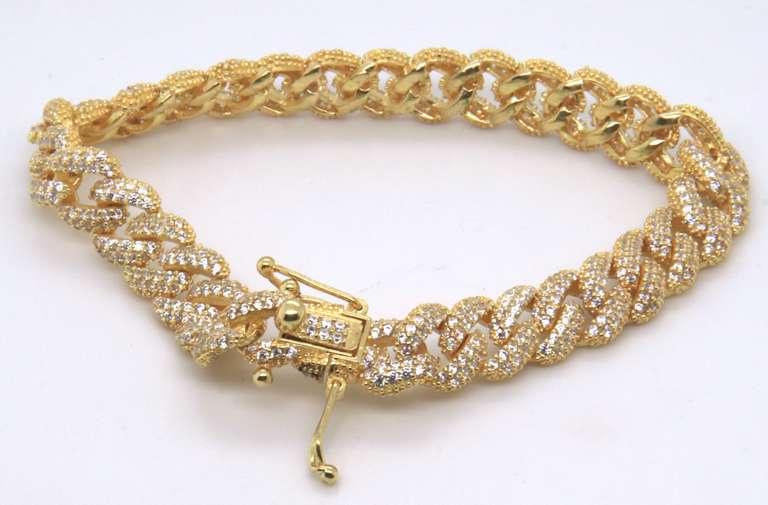 Sterling Silver Cubic Zirconia Curb Link Bracelet