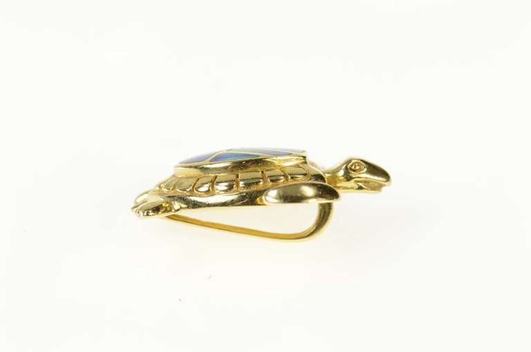 14K Yellow Gold Black Opal Inlay Ornate Sea Turtle Pendant