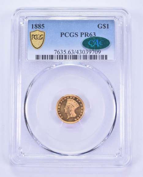 PR63 1885 $1 Indian Princess Head Gold Dollar Piece CAC - Graded PCGS