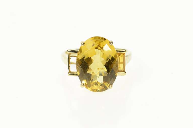 10K Yellow Gold Faceted Oval Syn. Citrine Cocktail Statement Ring