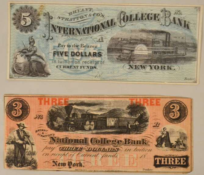 $ 3 & $ 5 Bryant & Stratton New York College Bank Notes