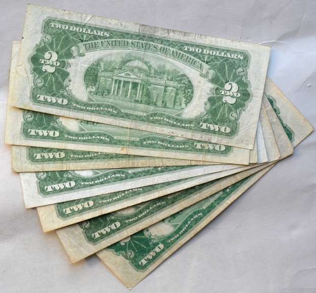 7 1928 Various Series $2 Red Seal US Notes