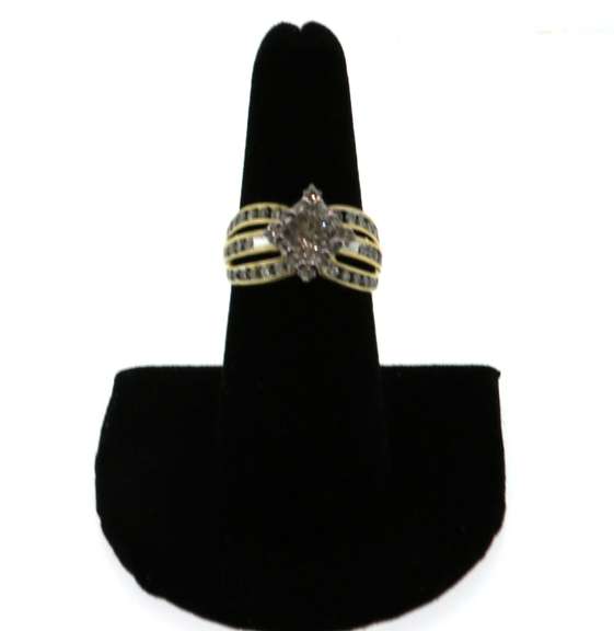 Wonderful Square Diamond Cluster Ring with triple layer Channel Set Diamonds on a 14k Gold Band