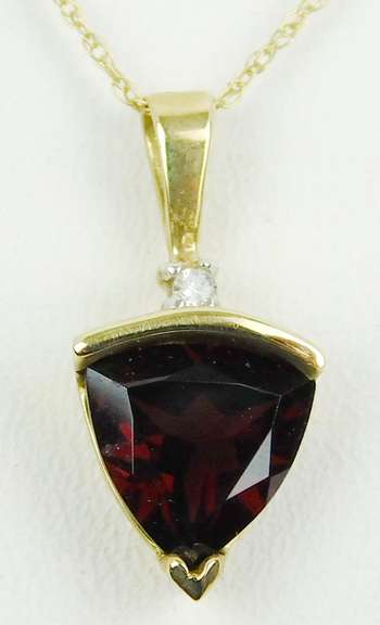 10K Large Garnet & Diamond Necklace