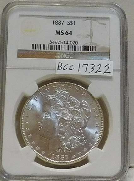 1887 Morgan Dol NGC MS-64, near GEM