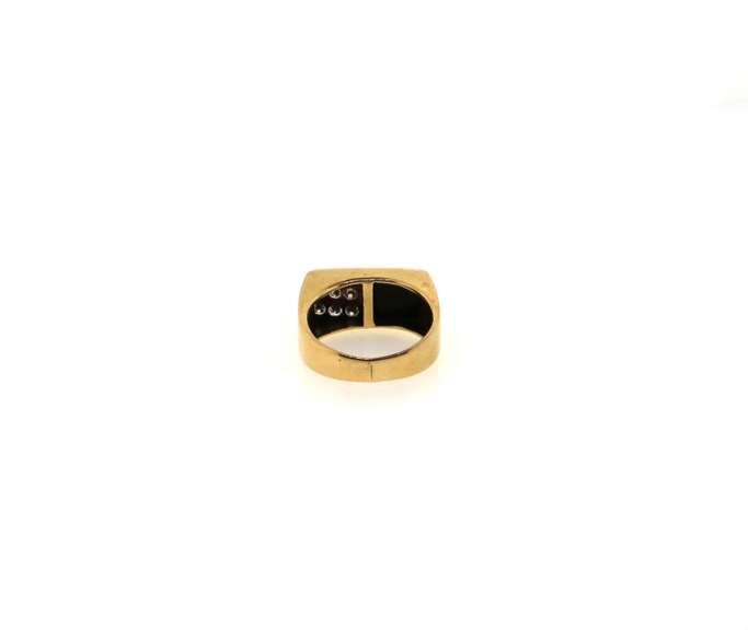 Checkered 14k Gold Diamond and Onyx Signet Ring