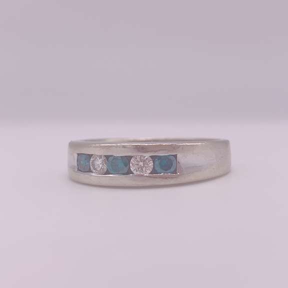 14kt Gold, Blue & White Diamond Unisex Ring