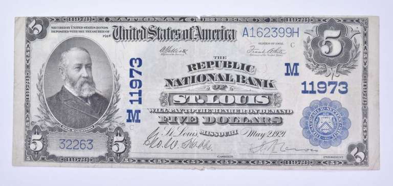 1902 $5 St. Louis Republic National Bank National Currency Large Note