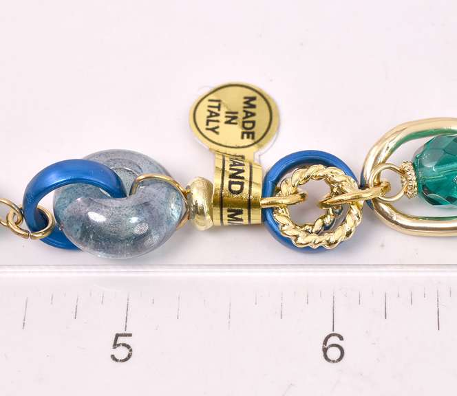 Sensational Italian Made Hand Blown Art Glass and Gold Links 36" Necklace