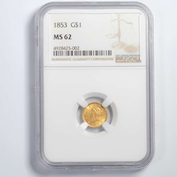 1853 $ 1 US Gold Dollar Type 1 NGC MS 62