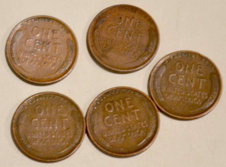 5 1909 VDB Type Lincoln Cents
