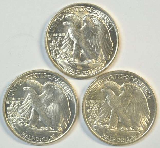 Nearly Gem BU 1945, 1946, & 1947 Walking Liberty Half Dollars