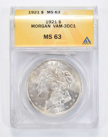 MS63 1921 Morgan Silver Dollar - VAM-3DC1 - Graded ANACS