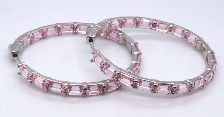 Sterling Silver Pink Cubic Zirconia Hoop Earrings