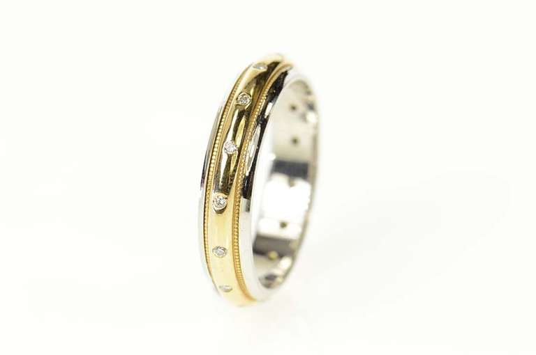 14K Yellow Gold Men's Diamond Two Tone Wedding Band Ring