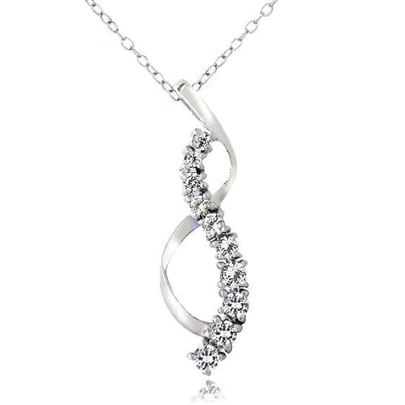 Sterling Silver Created White Sapphire Journey Ribbon Necklace