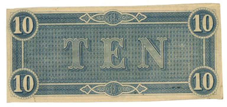 Crisp Unc 1864 $10 Confederate States of America Note (T-68)