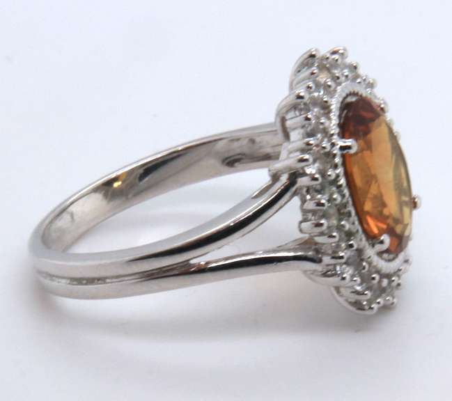 Sterling Silver Orange Cubic Zirconia Ring