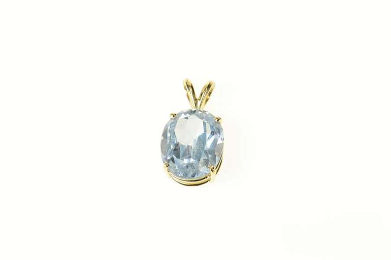 14K Yellow Gold Oval Blue Topaz Solitaire Classic Statement Pendant