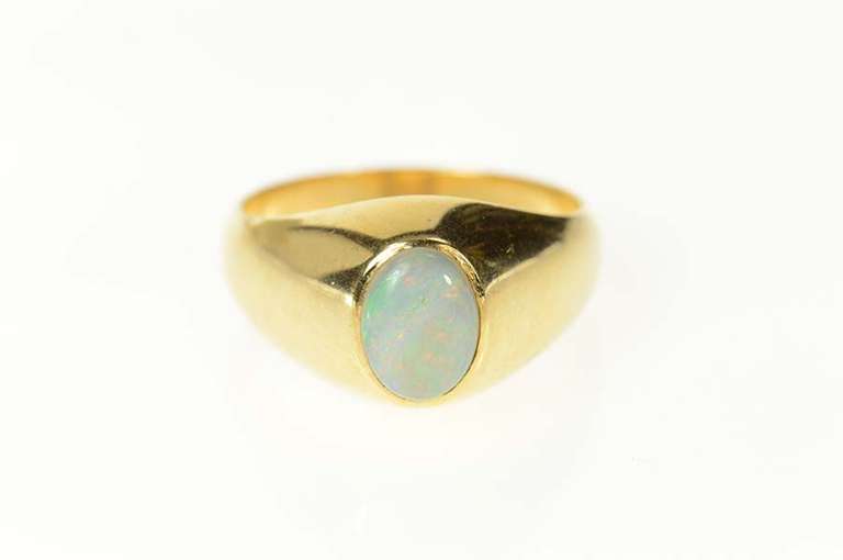 18K Yellow Gold Oval Natural Opal Retro Graduated Statement Ring