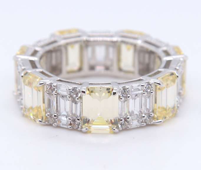 Sterling Silver Yellow and White Cubic Zirconia Band