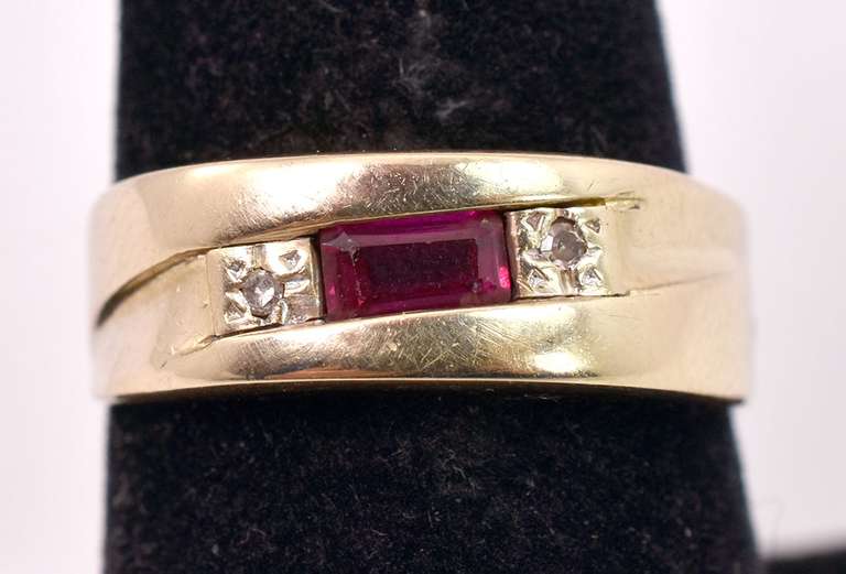 Beautiful Band Style Ruby Ring in 14K Yellow Gold