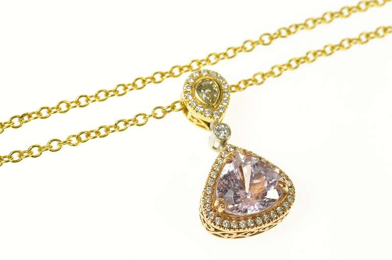 14K Yellow Gold 7.05 Ctw Morganite Diamond Halo Drop Necklace