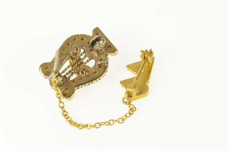 10K Yellow Gold Alpha Chi Omega Seed Pearl Lapel Pin/Brooch