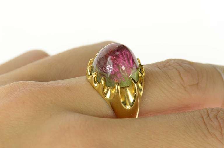 14K Yellow Gold Ornate Watermelon Tourmaline Statement Ring