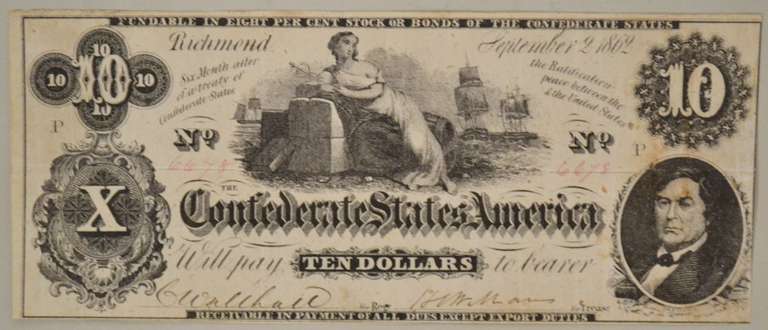 $ 10 Sept 2 1862 CSA Note