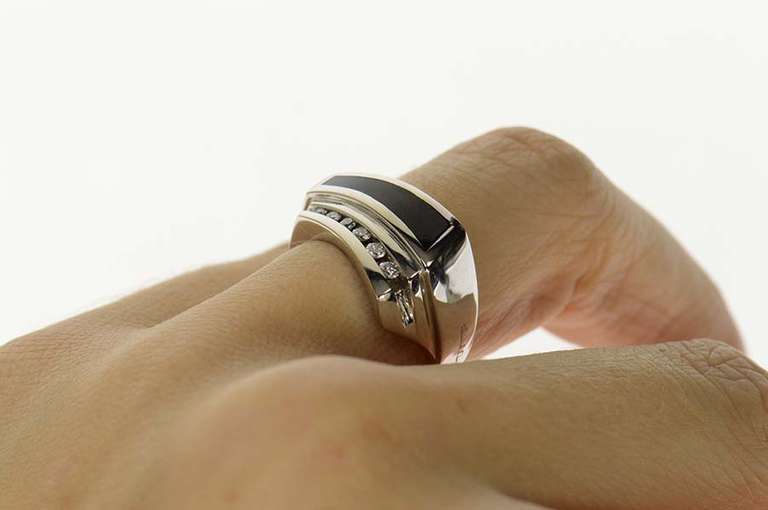 14K White Gold Diamond Black Onyx Squared Statement Ring