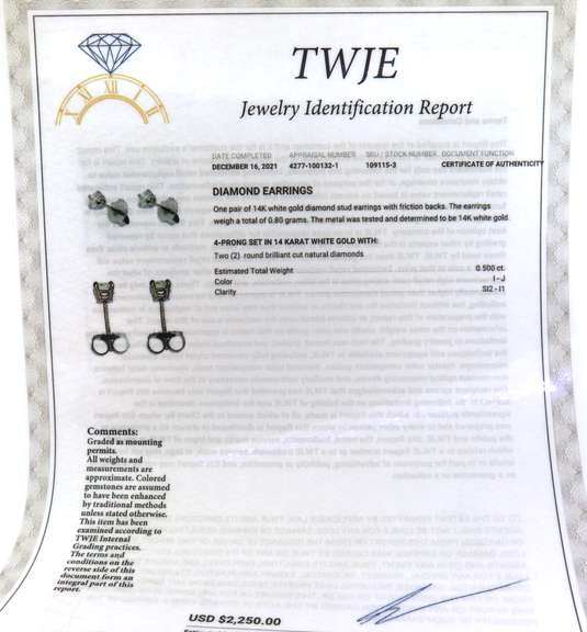Elegant White Gold 0.50ctw Diamond Stud Earrings