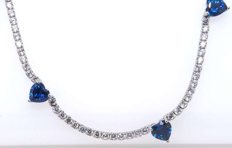 Blue Heart Shaped Cubic Zirconia w White Cubic Zirconia Necklace