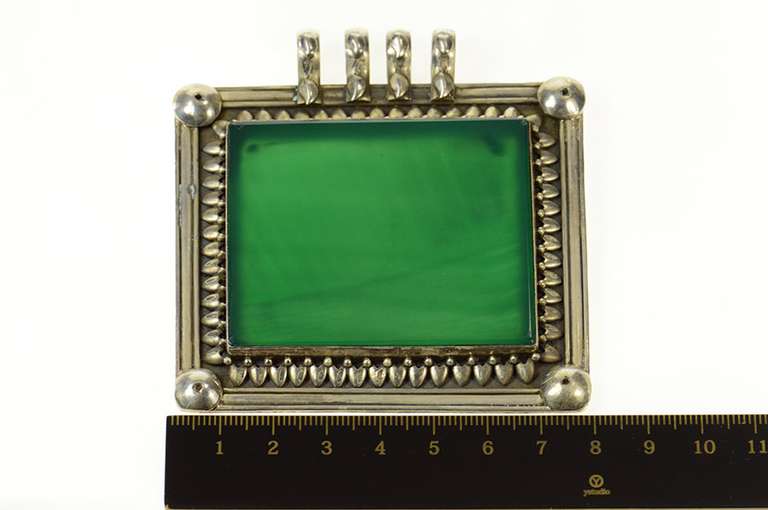 Sterling Silver Massive Squared Green Agate Medallion Pendant