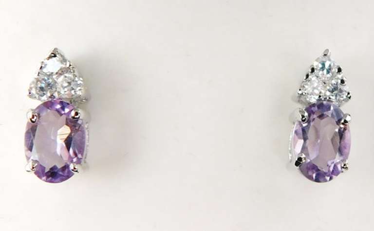 Pretty Sterling Amethyst & CZ Stud Earrings