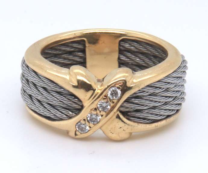 Cute Stainless Steel & 18kt X Cable Ring